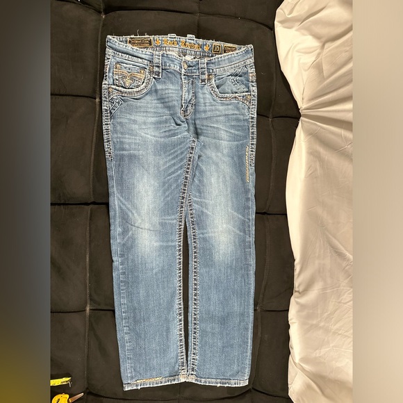 Rock Revival Charlot Straight Y2K Denim Jeans Embellished 33 Fits 34x29